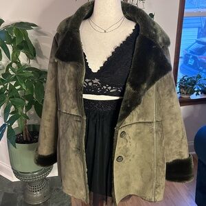 Vintage Olive Green Faux Fur Coat